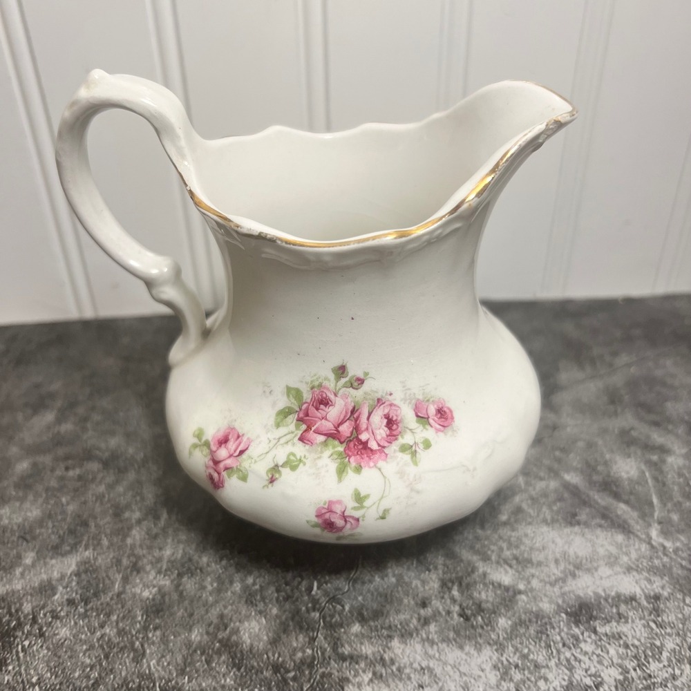 Vintage Porcelain Pink Floral Creamer Pitcher | Cottage
